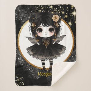 Gothic Meisje Aangepaste Decor Goth Kawaii Chibi Sherpa Deken