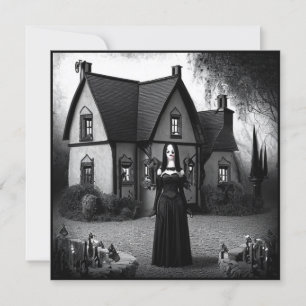 Gothic Meisje en spookhuis Halloween Kaart