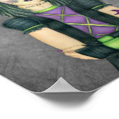  Gothic Meisje Groene Ogen Pet Tattoos Donkergrijs Poster (Hoek)