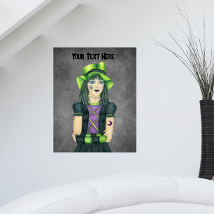  Gothic Meisje Groene Ogen Pet Tattoos Donkergrijs Poster