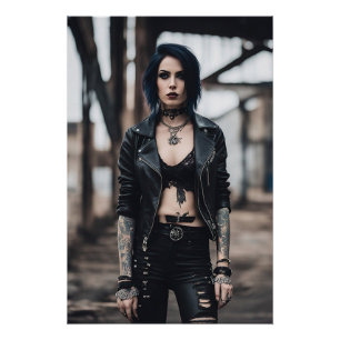 Gothic Meisje poseren voor oude Bridge Perfect Poster