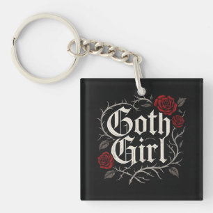 Gothic Meisje Red Rose Thorns Typografie Floral Go Sleutelhanger