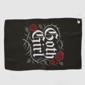 Gothic Meisje Rode Roos Bloemrijke Wijnstok Zwart  Golfhanddoek (Horizontaal)