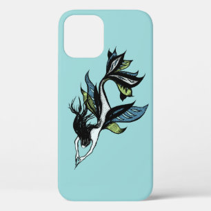 Gothic Mermaid Beauful Blue Green Ink Tekening iPhone 12 Hoesje