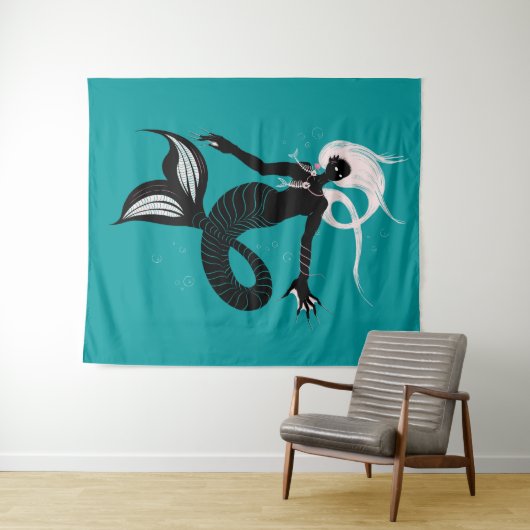 Gothic Mermaid Dark Fantasy Magic Zee Creater Wandkleed (In Situ (horizontaal))