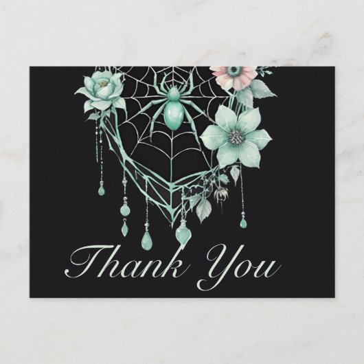 Gothic Mint Green Floral Spiderweb Bedankt Briefkaart (Voorkant)