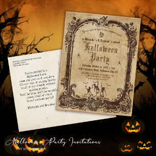 Gothic Mirror Spooky Skeletons Halloween Uitnodige Briefkaart