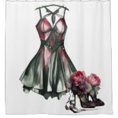 Gothic Mode | Groene en Roze Jurk met Stiletto's Douchegordijn (Voorkant)