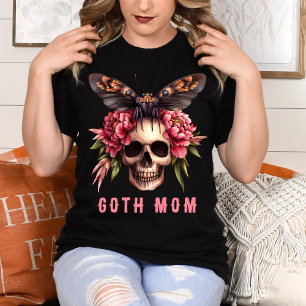 Gothic Mom Floral Skull Moth Roze Moederdag T-shirt