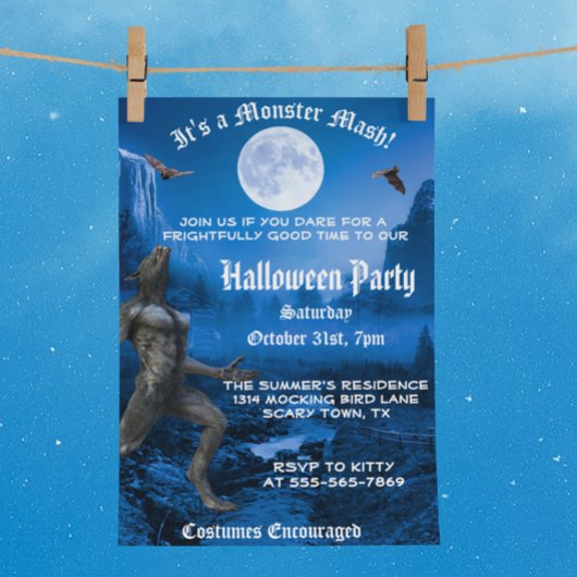 Gothic Monster Mash Werewolf Halloween Party Kaart