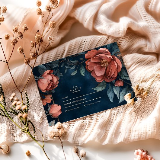 Gothic Moody Bloemen Bruiloft RSVP Kaartje