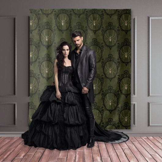 Gothic Moody Damask Groen & Zwarte Spin Tapijt Wandkleed