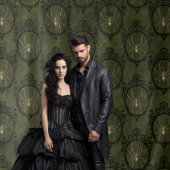 Gothic Moody Damask Groen & Zwarte Spin Tapijt Wandkleed