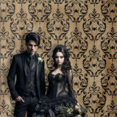 Gothic Moody Damask Tan & Black Spider Tapestry Wandkleed