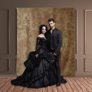 Gothic Moody Damask Tan & Rood Tapestry Wandkleed