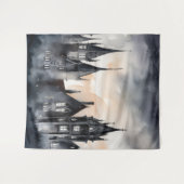 Gothic Moody Dark Waterverf Sunset Mansion Wandkleed (Voorkant (horizontaal))