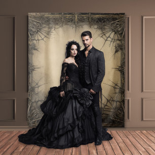 Gothic Moody Donker Zwart & Oud Ivoor Filigraan Vi Wandkleed