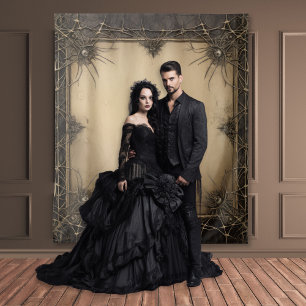 Gothic Moody Donker Zwart & Oud Ivoor Vines & Skul Wandkleed