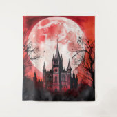 Gothic Moody Donkerrood Waterverf Castle Wandkleed (Voorkant)