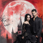 Gothic Moody Donkerrood Waterverf Castle Wandkleed