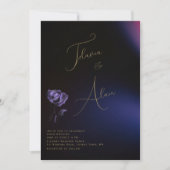Gothic Moody Paarse Roos Minimalist Script Wedding Kaart (Voorkant)