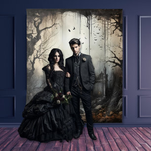 Gothic Moody Scènes Arches & Vogels Crème & Zwart Wandkleed