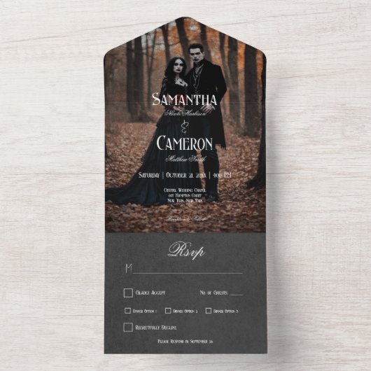 Gothic Moody Zwart Elegant Fotodiner All In One Uitnodiging (Binnen)