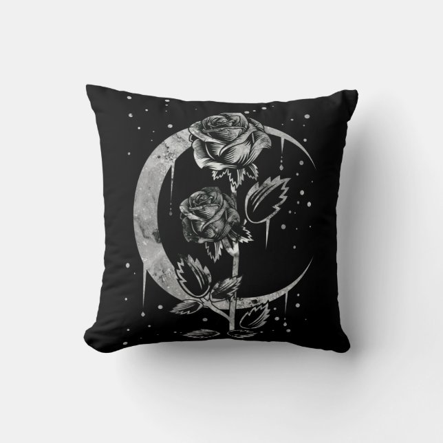 Gothic Moon Roos Crescent Witchy Art Kussen (Voorkant)