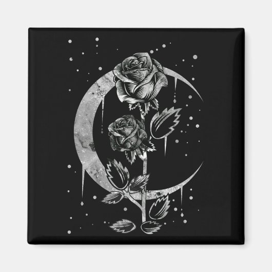 Gothic Moon Roos Crescent Witchy Art Magneet (Voorkant)