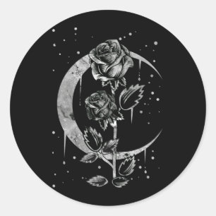 Gothic Moon Roos Crescent Witchy Art Ronde Sticker
