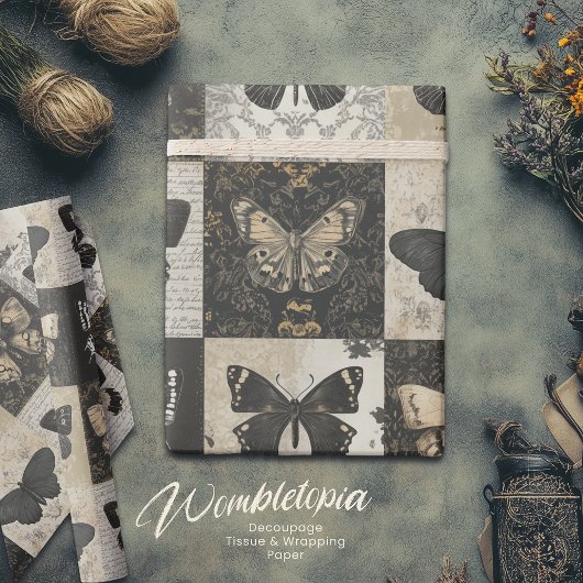 Gothic Moth Collage Halloween Cadeaupapier