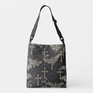Gothic Moth & Cross Damask Tote Bag – Dark Vintage