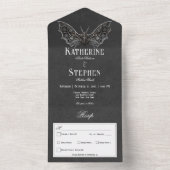 Gothic Moth Moody Zwart & Wit Diner All In One Uitnodiging (Binnen)