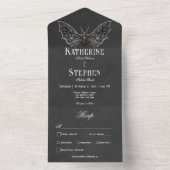 Gothic Moth Moody Zwart & Wit Diner All In One Uitnodiging (Binnen)