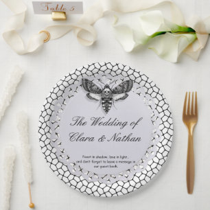 Gothic Moth Skull Wedding – Donker Elegant Papieren Bordje