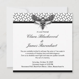Gothic Moth Skull Wedding – Zwart en wit Kaart