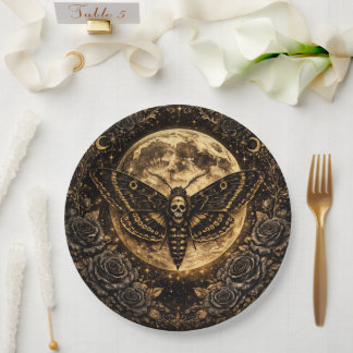 Gothic Motten Schedel Bruiloft – Donkere Elegantie Papieren Bordje