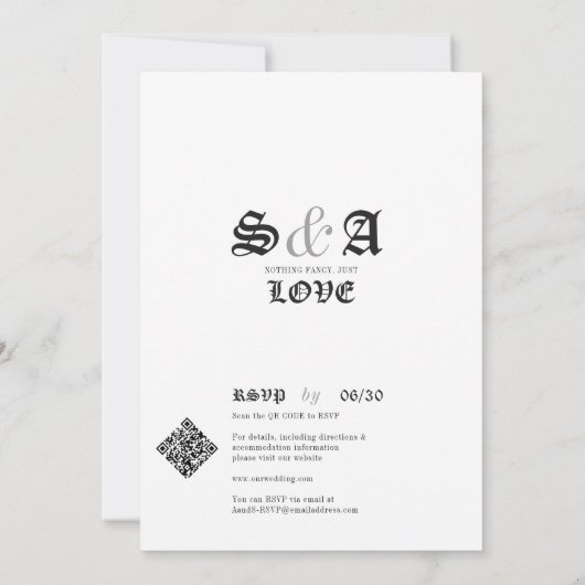 Gothic Niets Fancy Gewoon Liefde QR Code Bruiloft Kaart (Achterkant)