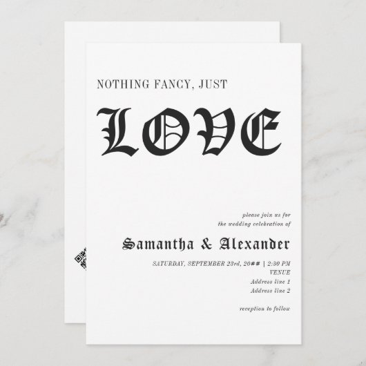 Gothic Niets Fancy Gewoon Liefde QR Code Bruiloft Kaart (Voorkant / Achterkant)