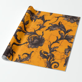 Gothic Orange Blossom Floral Wrapping Paper Cadeaupapier