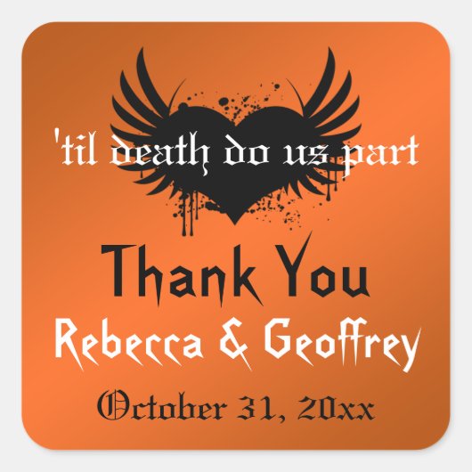 Gothic Oranje, Black Winged Heart Wedding Sticker (Voorkant)