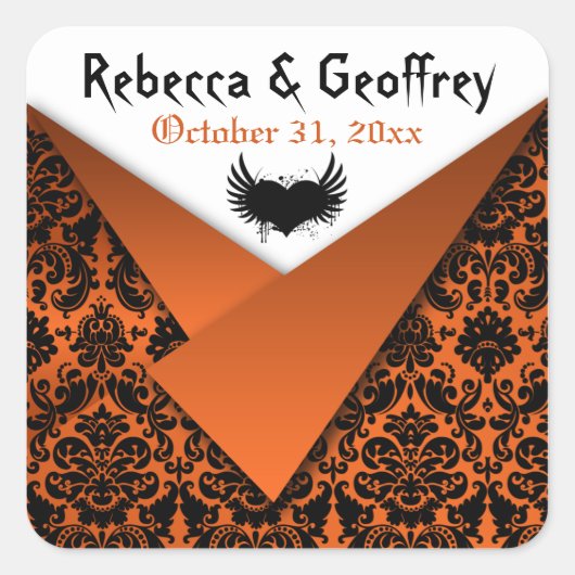 Gothic Oranje, Black Winged Heart Wedding Sticker (Voorkant)