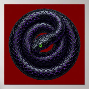 Gothic Ouroboros Zwarte Slang Neon Paarse Schub Ku Poster