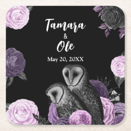 Gothic Owls Wedding Vierkante Kartonnen Onderzetter