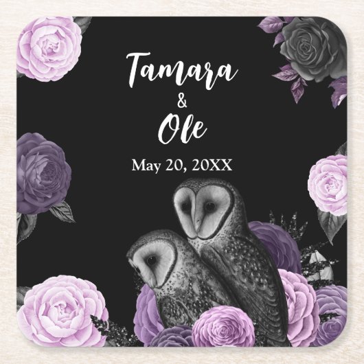 Gothic Owls Wedding Vierkante Kartonnen Onderzetter (Voorkant)