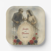 Gothic paar Zombie Halloween bruiloft Papieren Bordje (Voorkant)