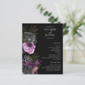 Gothic Paars and Black Floral Wedding Programme (Staand voorkant)