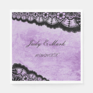 Gothic Paars Grunge Black Lace Weddenschap Paper Servet
