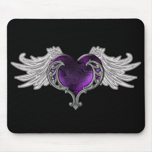 Gothic Paars hart met Angel Wings Mousepad Muismat (Voorkant)