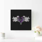 Gothic Paars hart met Angel Wings Wall Clock Vierkante Klok (Huis)